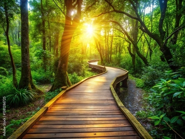 Fototapeta Nature Park Boardwalk Path - Peaceful Stroll
