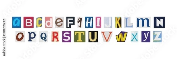 Obraz set of cut-outs english alphabet from magazines, isolated letters in retro y2k ransom style on a white background