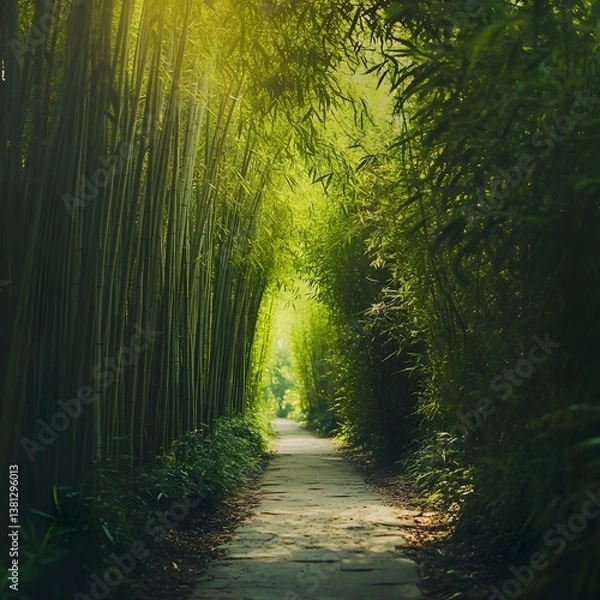 Fototapeta Peaceful Bamboo Forest Path in Natural Mystic Setting High Resolution Wallpaper