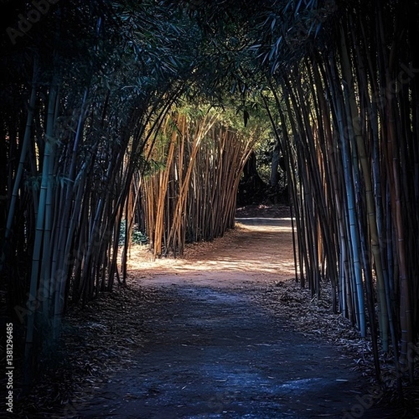 Fototapeta Serene bamboo forest with clear, calm path through tall stalks