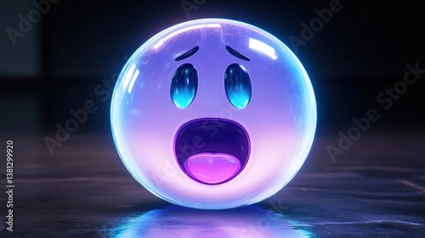 Obraz Glowing Surprised Face Sphere Lamp with Blue Light 