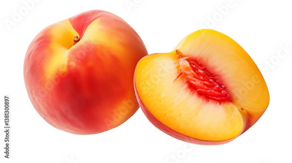Fototapeta Fresh peaches for sale ripe peach fruit sliced peach juicy peach summer fruit peach season isolated on transparent background	