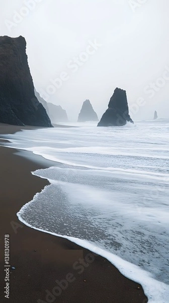 Fototapeta Peaceful Shoreline with Calm Ocean Waves and Sandy Beach View