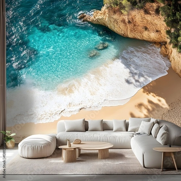 Fototapeta Peaceful Scenic Beach with Clear Water and Soft Golden Sands