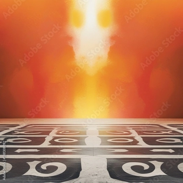 Obraz vibrant background featuring a warm orange gradient that gradually intensifies towards the center, evoking a sense of energy and dynamism.incorporate a classic Roman-style gray floor