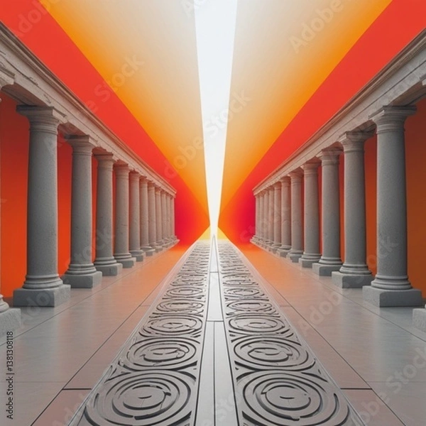 Obraz vibrant background featuring a warm orange gradient that gradually intensifies towards the center, evoking a sense of energy and dynamism.incorporate a classic Roman-style gray floor