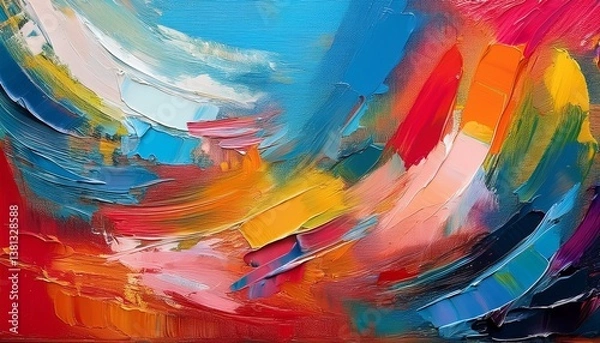 Fototapeta abstract art of a colorful textured abstract oil painting multicolored brushstrokes on canvas