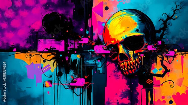 Fototapeta abstract grunge background with skull