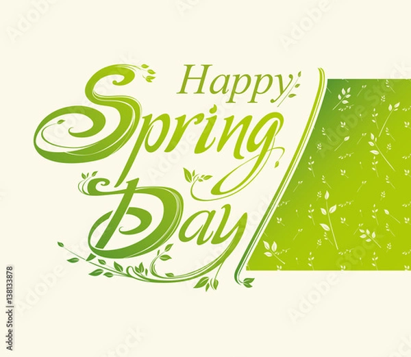 Fototapeta Happy Spring Day lettering composition. Vector green template for design.