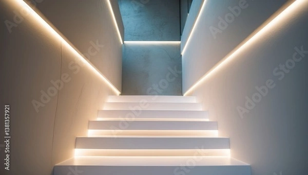 Fototapeta Minimalistic Wooden Staircase Featuring a Lamp in the Handrail