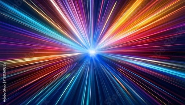 Fototapeta colorful rays zoom in motion effect light color trails festive abstract glowing bokeh background
