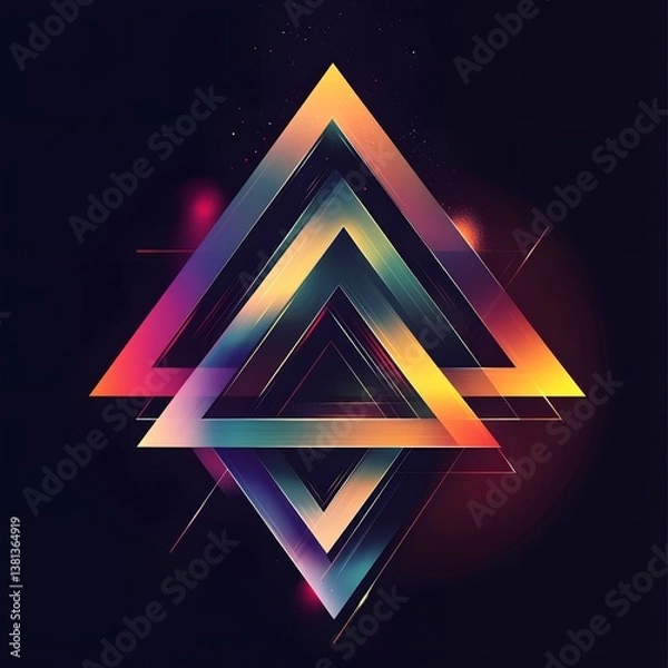 Obraz Neon color triangle glowing 3d abstract futuristic render