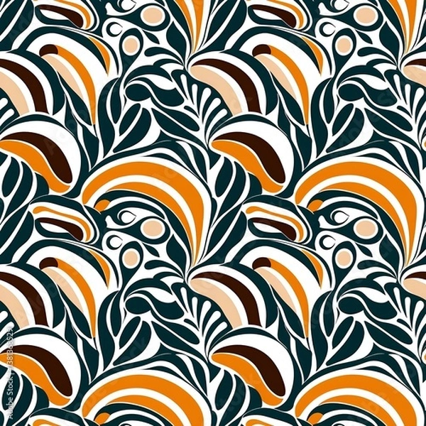 Fototapeta A pattern of orange and blue swirls on a white background.