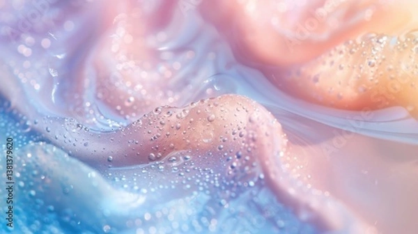 Fototapeta abstract macro shot of beach sand grains, muted Nordic Pastel colors, flowing contour landscape elements, dreamy bokeh, sacred geometry undertones, minimalist wall art