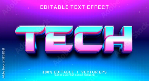 Fototapeta tech 3d vector text effect with modern style design