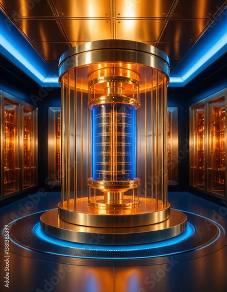 Fototapeta Futuristic Quantum Computer Core with Glowing Qubit Processors