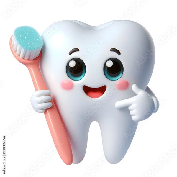 Obraz 3d cute tooth mascot cartoon character illustration