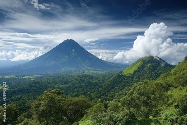 Fototapeta Stunning clouds soar over the rainforest hills of Guatemala showcasing natural beauty, Beautiful clouds over Guatemala rainforest hills High Shot