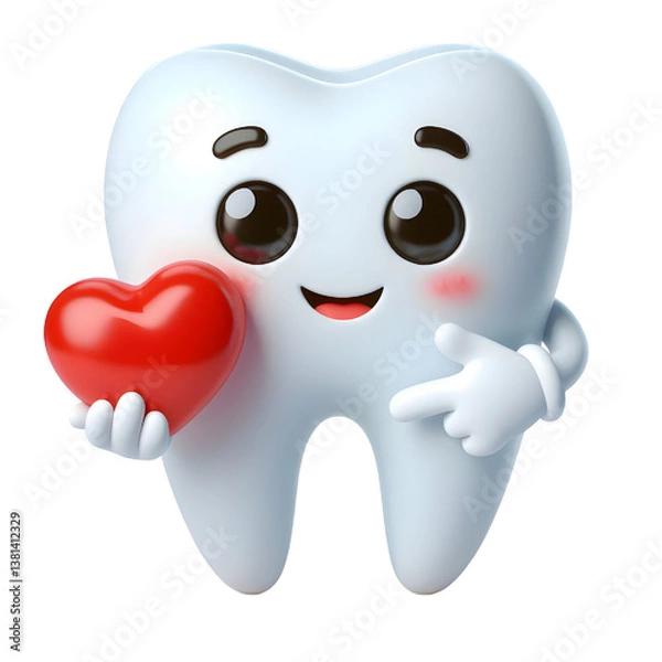 Obraz 3d cute tooth mascot cartoon character illustration