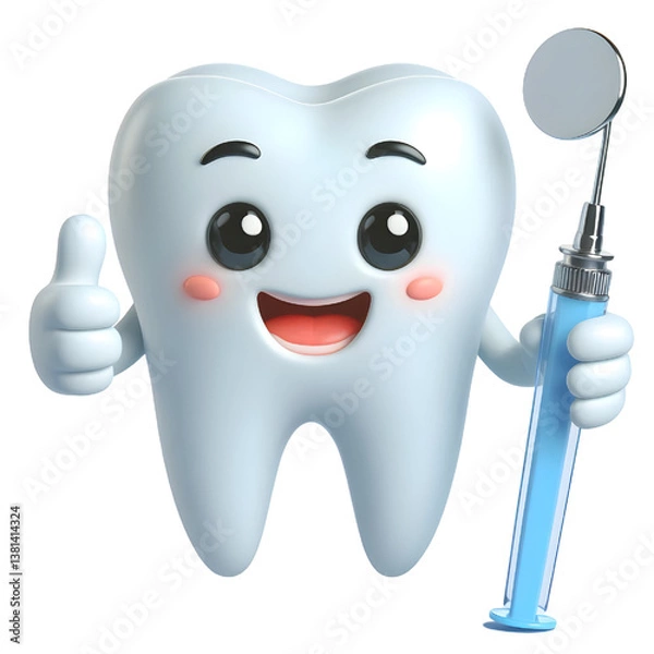 Obraz 3d cute tooth mascot cartoon character illustration