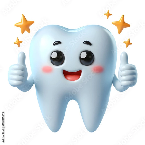 Obraz 3d cute tooth mascot cartoon character illustration