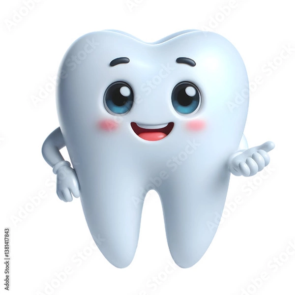Obraz 3d cute tooth mascot cartoon character illustration