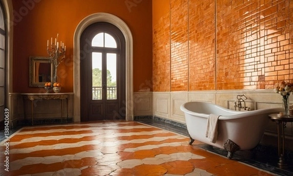 Obraz luxurious background featuring a smooth, warm orange gradient wall that subtly transitions from a deep burnt orange at the bottom