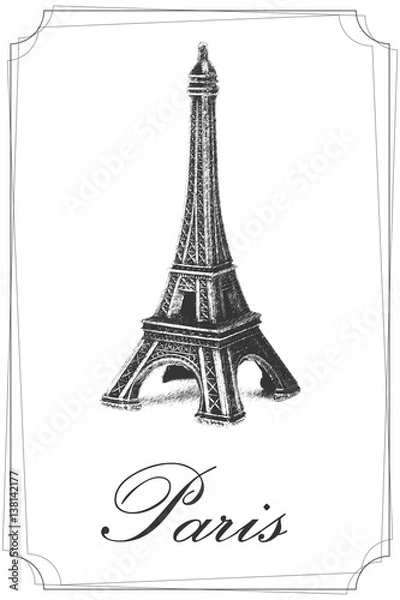 Obraz Wieża Eiffla - retro ilustracja