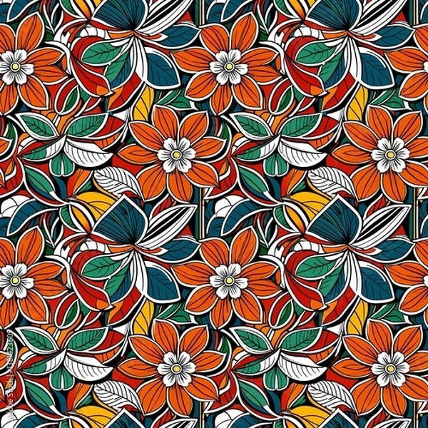 Fototapeta A colorful floral pattern on a black background.