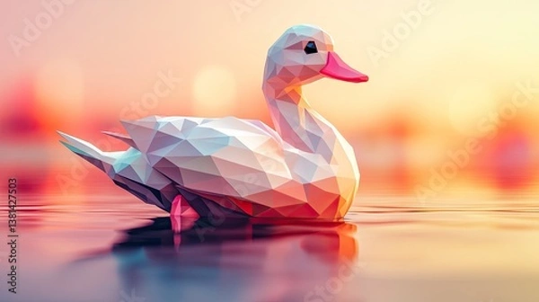 Fototapeta A low-poly 3D illustration of a diamond duck, 