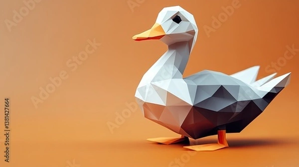 Fototapeta A low-poly 3D illustration of a diamond duck, 