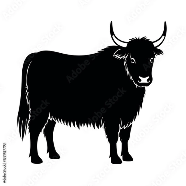 Fototapeta Black Vector Silhouette of Domestic Yak

