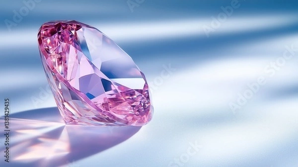 Fototapeta Pink diamond reflecting light on a smooth surface, showcasing elegance and brilliance during a serene setting
