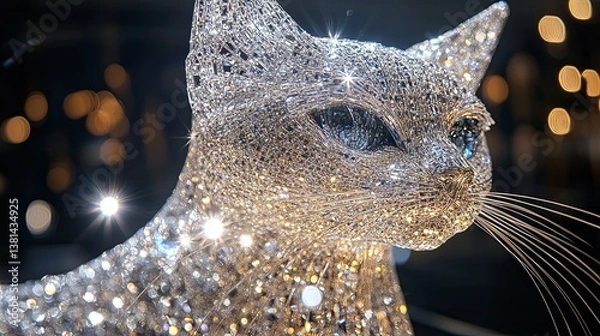 Fototapeta A mesmerizing cat crafted entirely from diamonds, 