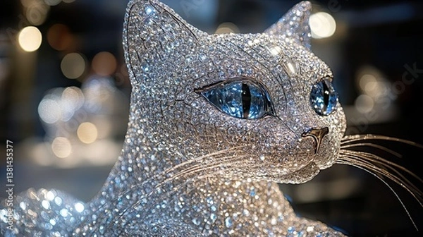 Fototapeta A mesmerizing cat crafted entirely from diamonds,