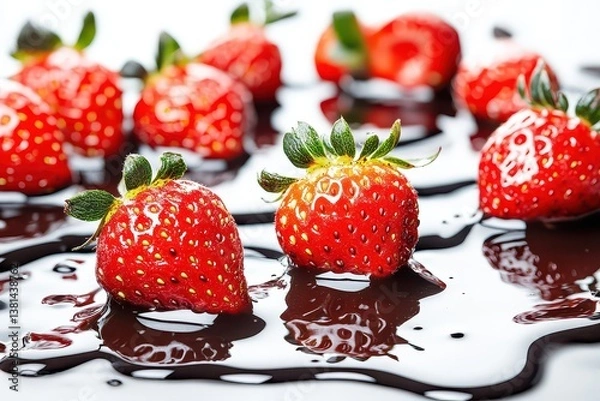 Obraz Fresh strawberries dipped in rich chocolate sauce, creating a tempting dessert scene