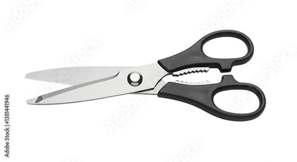 Fototapeta Open Kitchen Scissors with Black Handles on White Background