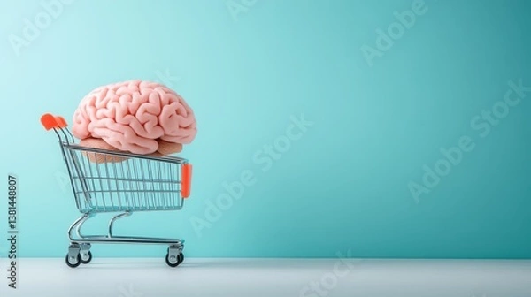 Obraz An intriguing image of a brain nestled in a shopping cart illustrating the metaphor of shopping for knowledge and ideas in a visually engaging, thought-provoking manner.
