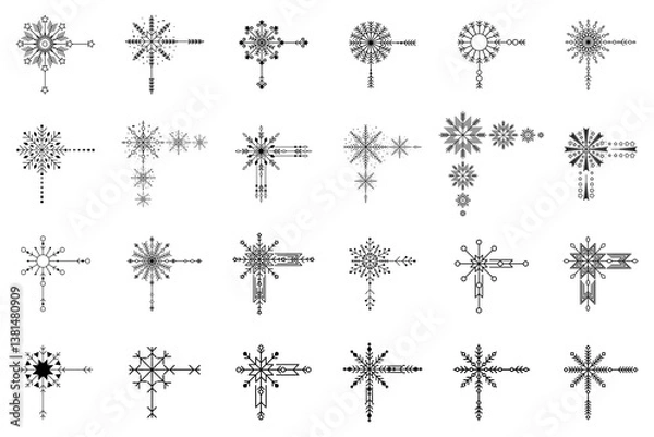 Fototapeta Snowflake line corner illustration set. Vector illustration.
