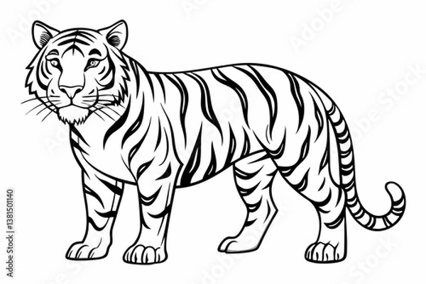 Fototapeta coloring page line art the tiger black vector