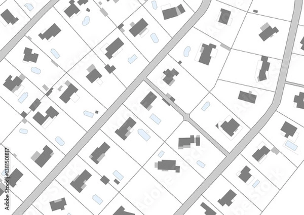 Fototapeta Urbanisme et territoire - plan cadastral avec limites de parcelles d'un projet  d'urbanisation