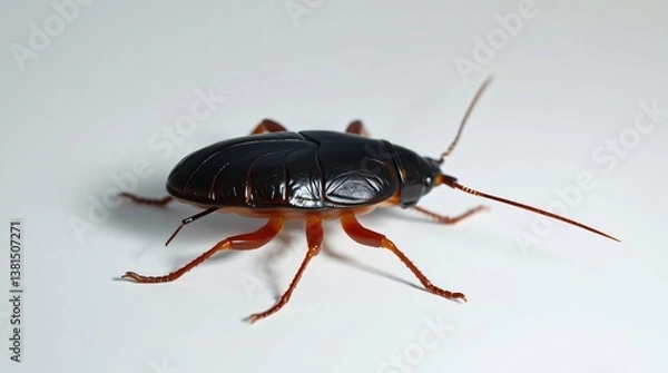 Fototapeta fake plastic cockroach meticulously arranged on a plain white background
