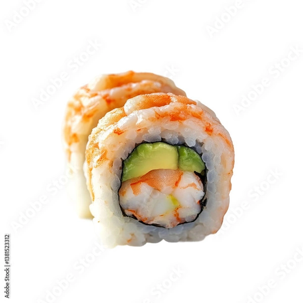 Fototapeta one sushi shrimp tempura roll, just one roll isolated

