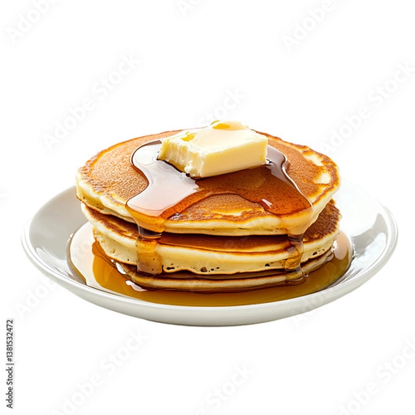 Fototapeta top view of pancakes with butter and syrup

