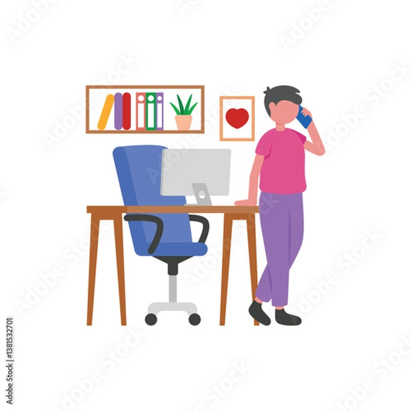 Fototapeta Making Phone Calls Flat Vector Illustration