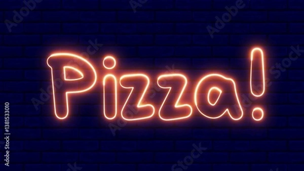 Fototapeta Pizza neon sign. Pizza text font with light. Luminous and shimmering haze inside the letters of the text Pizza. 