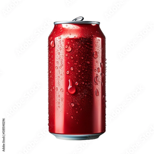 Obraz Eine rote Getränkedose mit einem kalten Getränk mit auskondensierten Wassertröpfchen auf der Außenseite (transparent)