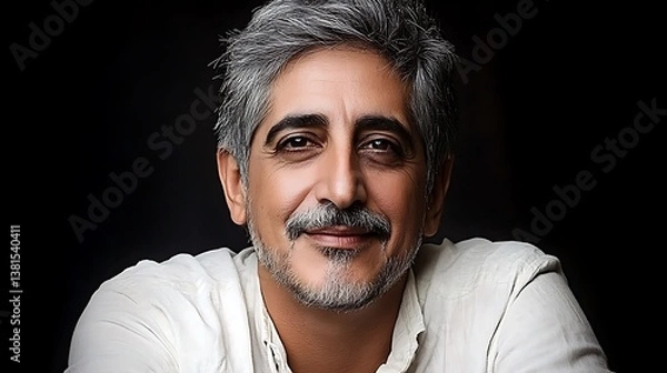 Fototapeta Portrait of a mature man smiling against a dark background