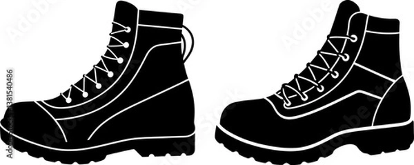 Fototapeta Hiking boot icon vector art, Vector of flat hiking elements black icon silhouette design