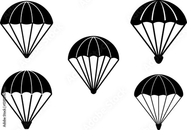 Fototapeta Parachute icon vector art, Vector of flat parachute black icon silhouette design
